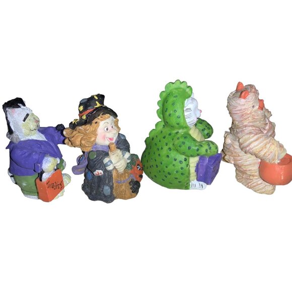 Halloween Figurines Set Of 4 - Witch Mummy Dinosaur & Frankenstein Designs - Picture 4 of 9